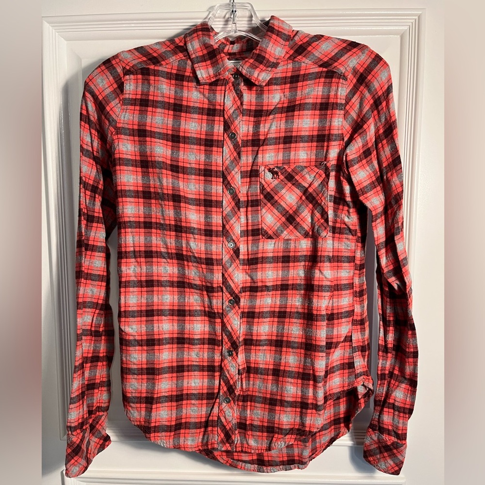 Abercrombie & Fitch - Flannel Shirt - Orange Plaid - XS - EUC